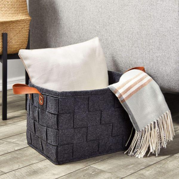 Reach Certificates Grey Felt Basket Pu Handle Woven For Home Organization