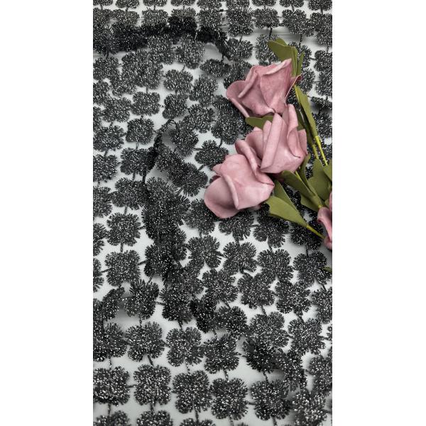 Black Embroidered Metallic Lace Fabric Hollow-up Spark Shinning Breathe Wedding Dresses