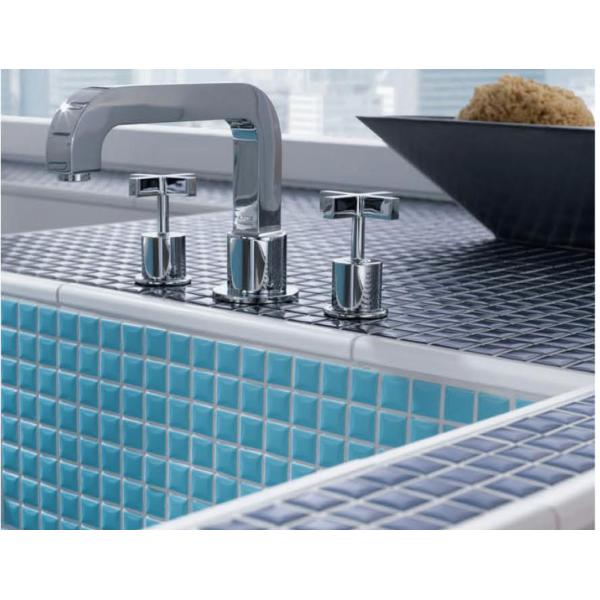 Buy Glossy 6mm Ceramic Pool Mosaic Tiles Sky Blue White 300x300mm at wholesale prices