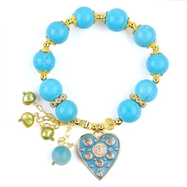 Buy 12mm Blue Turquoise Crystal Bracelet Sparkling Heart Stretch Charm Bracelet at wholesale prices
