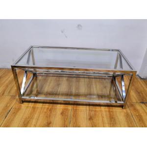 Polished Silver Stainless Steel Frame Tempered glass top Coffee table