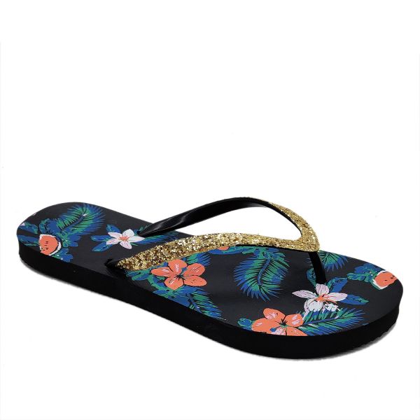 Glitter Uppers Floral Print Women's Flip Flops Shoes Sandals OEM Brand
