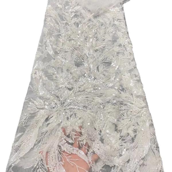 Latest fashionable aso ebi beaded lace wedding dress with shiny beaded Europe