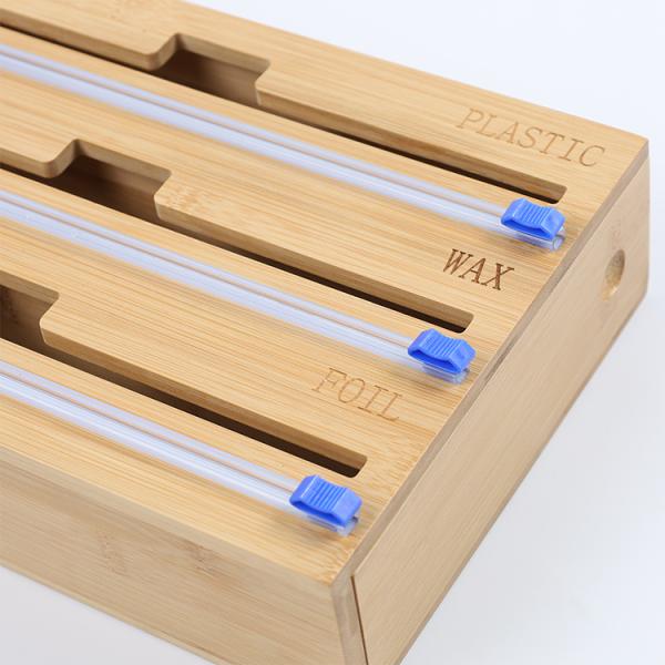 Rectangle Wall Mount 3 In 1 Kitchen Wrap Dispenser Bamboo Aluminum Foil Magnetic Plastic Wrap Dispenser