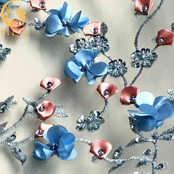 Delicate Sequined Lace Fabric Multicolor Mesh Beaded Floral Embroidery Lace