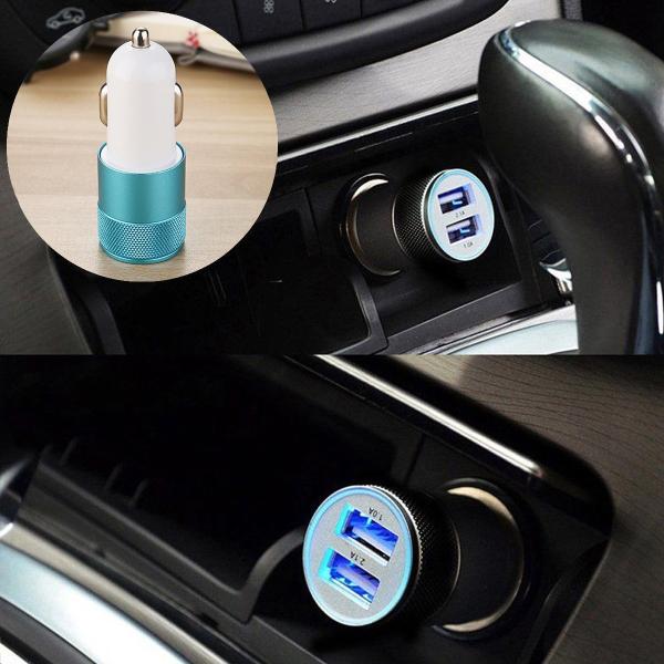 5V2.1A knurling dual USB car charger for mobile phone metal rings type