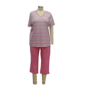 China Fashion Ladies Pajama Sets Yarn Dyed Pink Striped Pyjamas Breathable on sale