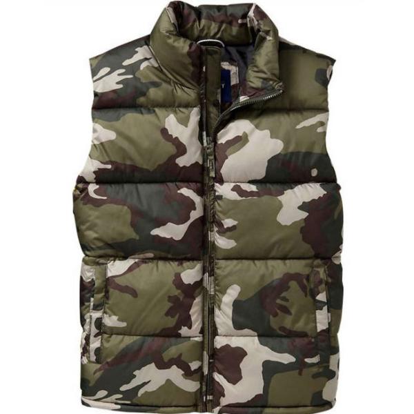 Buy Customized Warm Sleeveless Puffer Jacket Mens , Polyester Camouflage Puffer Coat at wholesale prices