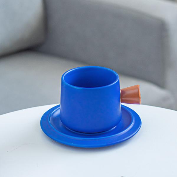 320ml Volume Porcelain Tea Mug Ceramic Coffee Cup And Saucer Set Klein Blue Cups