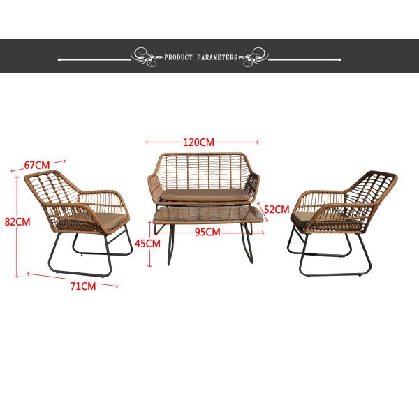 Garden Rattan Dining Table And Chairs Steel PE Rattan Woven Coffee Table Chair Sofa
