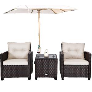 3pc Patio Wicker Bistro Conversation Patio Balcony Poolside-2 Cushioned