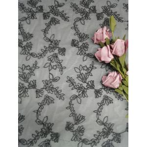 Black Flower Corded Embroidery All Over Lace Fabric Silver Tulle Mesh