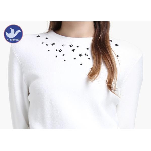 Metal Star Rivet Womens Knit Pullover Sweater Crew Neck Long Sleeves Jumper
