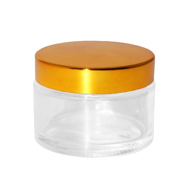 Mirror Finish Golden Colored Lid Transparent Glass Cream Jars 30g Portable