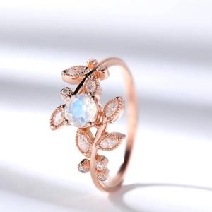 Rose Gold Hexagon Shaped Wedding Jewelry Moonstone Engagement Ring