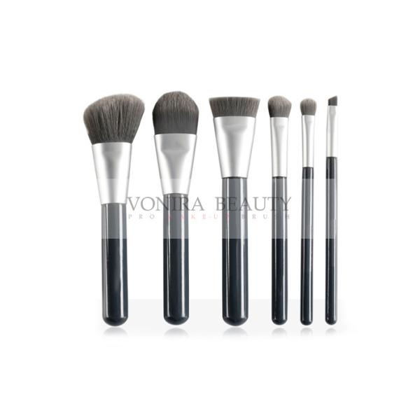 Buy Glossy Black Vegan Free Synthetic Makeup Brushes Duo Tone Bristles at wholesale prices