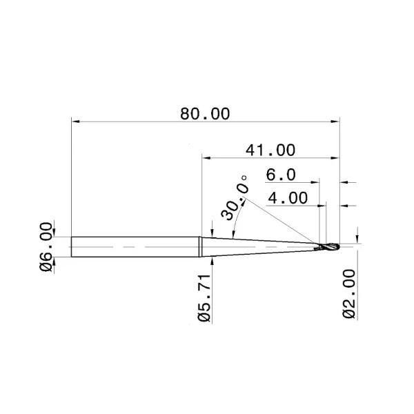 65HRC 2 Tapered Flutes Solid Carbide Ball Nose End Mill