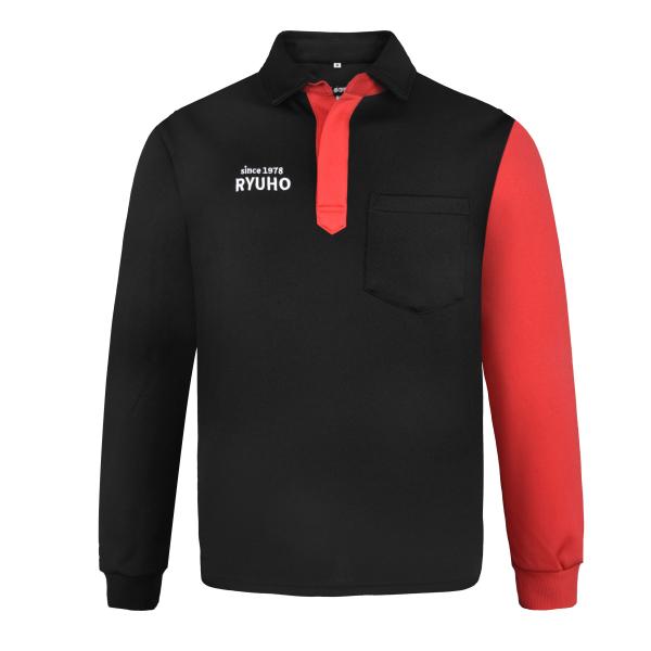 Buy 180G 100 Polyester Long Sleeve T-SHIRT & POLO Red Contrast Black With Embroidery at wholesale prices