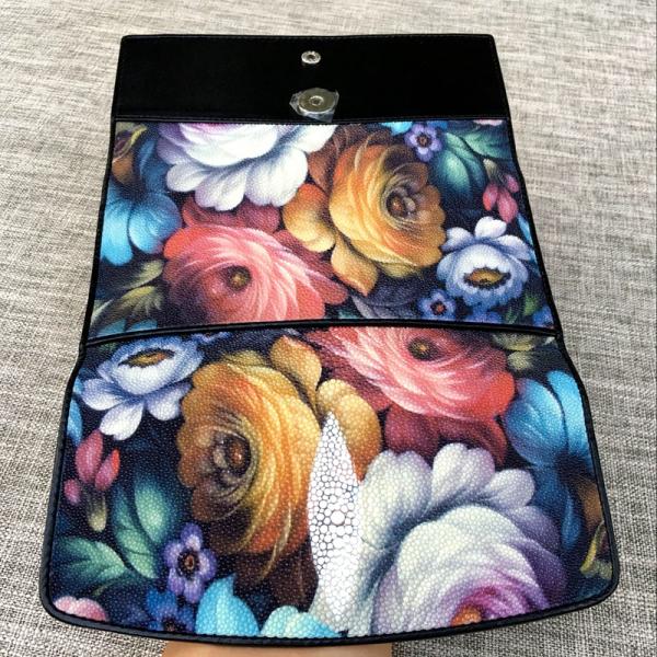 Thailand Authentic Stingray Skin Women's Long Trifold Wallet Genuine Leather Female Flower Clutch Lady Large Card Purse