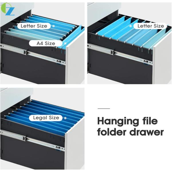 Office Steel Mobile Pedestal Cabinet With 3 Drawer Goose Neck Handle