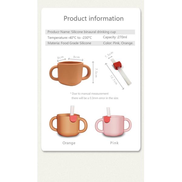 270ML Kids Silicone Feeding Cup With Straw Bpa Free Training Sippy Cup Print Pattern