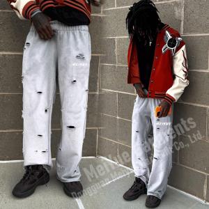 Custom Mens Ripped Joggers Straight Wide Leg Flared Baggy Holey Stacked Sweatpants Men Casual Track Sweat Pants Trousers for Men