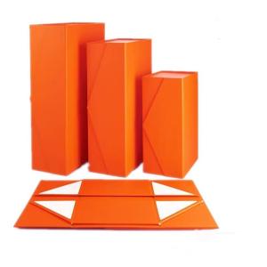Customized Collapsible Gift Box Orange Cardboard Treat Boxes With Magnetic