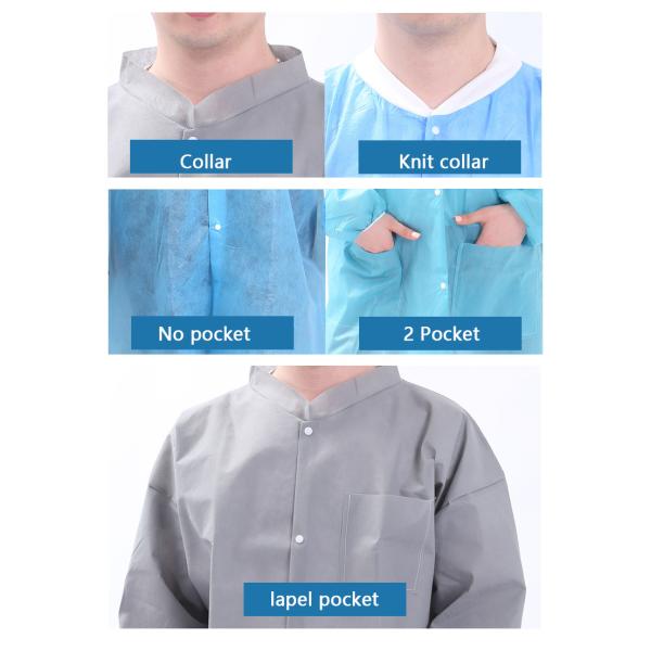 OEM Service Acceptable Multiple Color Option Disposable Lab Coat with Knitted Cuff or Elastic Cuff OEM