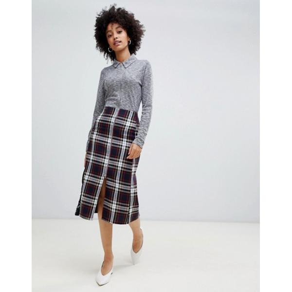 Buy 2019 fashionable new arrival tartan with zip detail midi skirt at wholesale prices