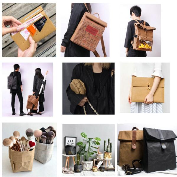 Wear resistance Red / Grey Washable Kraft Paper Fabric For Cosmetic Bag Wear resistance Red / Grey Washable Kraft Paper Fabric For Cosmetic Bag