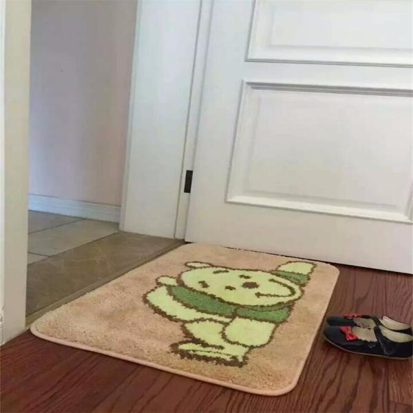 Bricks pattern plain color shaggy bath room mat