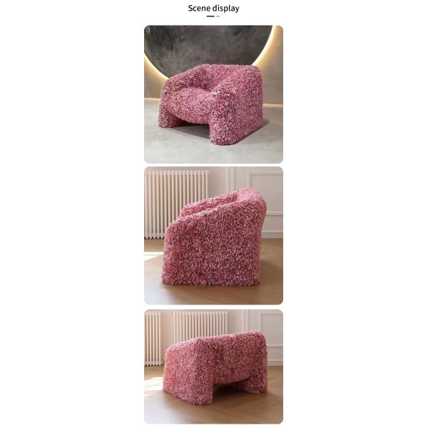 Leisure Chair Pink Fabric Modern Armrest Love Single Sofa Chair Luxury Decorative Flower Petal Modern Living Room Chair