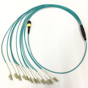 MPO To LC Breakout Fiber Optic Cable 3.0mm 12F LSZH Material Aqua OM3-300 PC