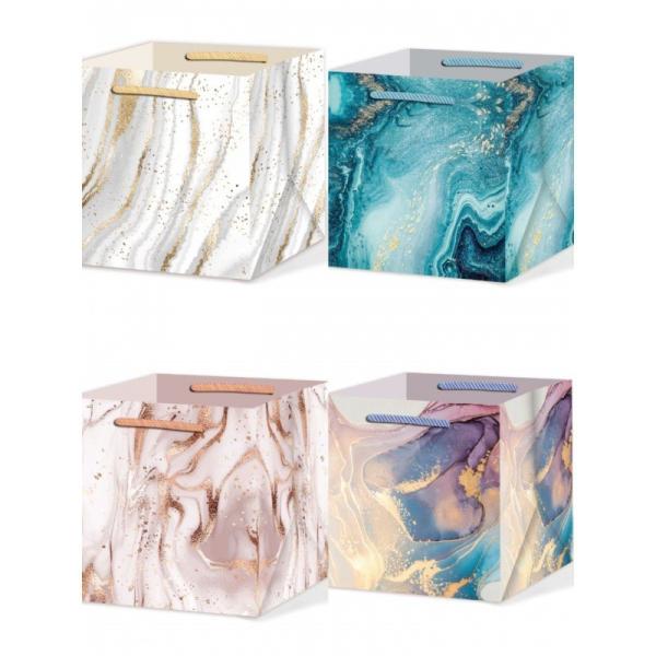 Custom Color Accepted White Card Square Bag with Marble Gift Bag and Flower