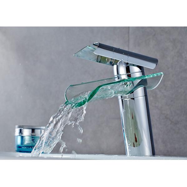 Buy Glass Waterfall Spout Brass Bathroom Faucet ROVATE Stainless Steel Handle at wholesale prices