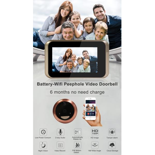 Wifi Peephole Wireless Security Doorbell Weatherproof 160 Degree Wide Angle