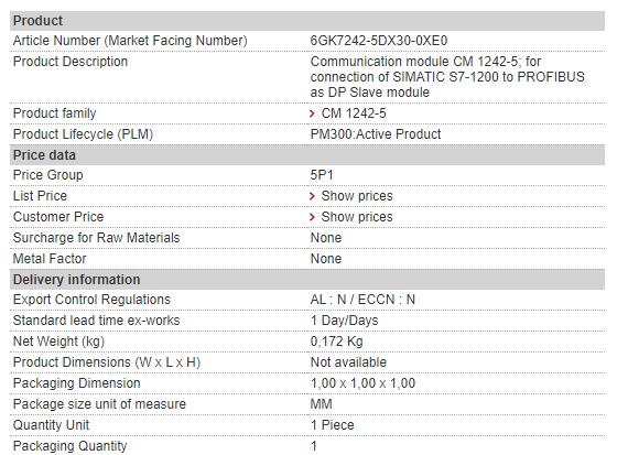 6GK7242-5DX30-0XE0 6GK7 242-5DX30-0XE0 Siemens Profibus Slave
