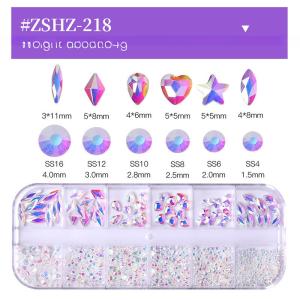 Nail Art Glass Stone strass 12 Grid/box Multi Shapes Mixed Sizes Flat Back Round