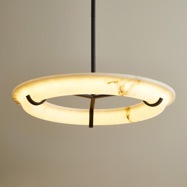Buy JYLINGTING Natural Alabaster Pendant Light Circular Chandelier Remote Control Minimalist Nordic Design for Dining Room Hanging Modern Pendant Light at wholesale prices