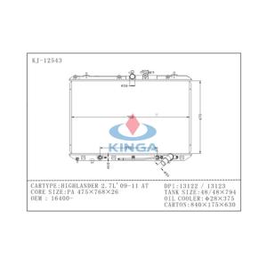 Auto Engine Cooling System Car Toyota Pickup Radiator 2.7L Year 09 - 11