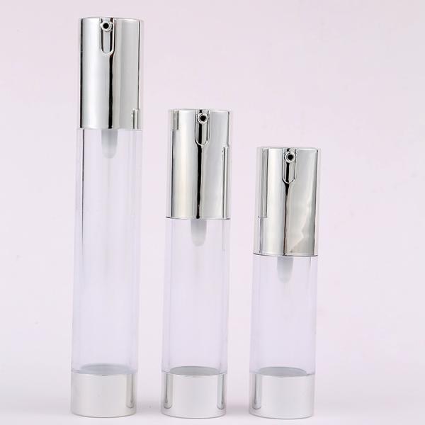 15ml 30ml 50ml Plastic Black Lotion Luxury Serum Matte Silver Pump Round Airless Pump Bottle for Essential Oil AS Plastic Type