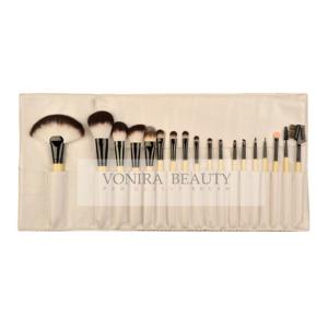 Bamboo Handle Eco Synthetic Makeup Brushes Set With Leather Roll Pouch