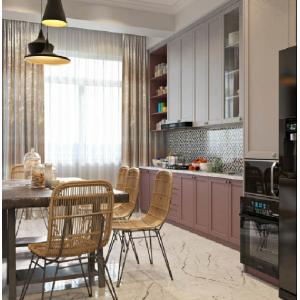 Antifouling Painted Quartz Counter White Stone Kitchen Cabinets Frameless