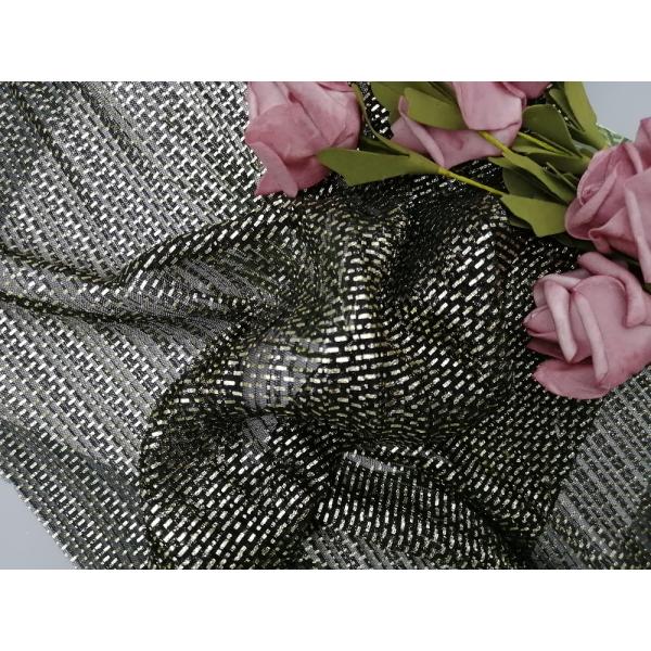 Pleated Tulle Foil Printed Black Glitter Mesh Fabric For Lady Evening Dress
