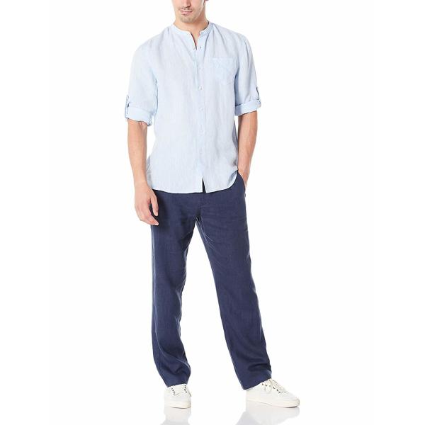 Casual Band Collar Linen Shirt Solid Color S M L Roll Up Long Sleeve Shirt