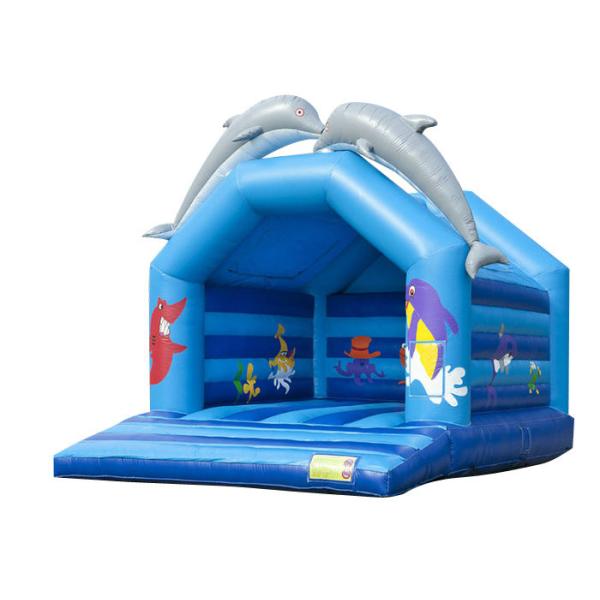 Buy Bule Dolphin Inflatable Bounce House Commericial Double Stitching Tripling Welding at wholesale prices