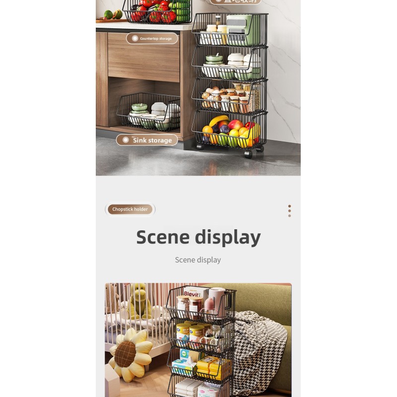 Large Capacity Multi-layer Kitchen Trolley Black Metal Storage Rack Vegetable Fruit Storage Rack