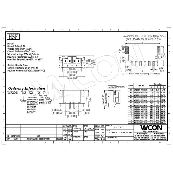 PH 2.0mm Wire To Board Connector J Type Wafer Right Angle 2P