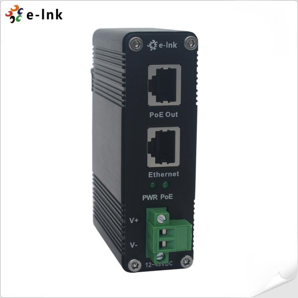 12~48VDC Power Input Industrial Gigabit PoE+ Injector Supports IEEE802.3at Power