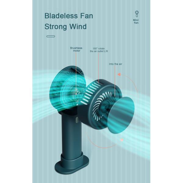 Bladeless Portable USB Handheld Fan 10hrs Outdoor Cooling 180 Degree Rotation